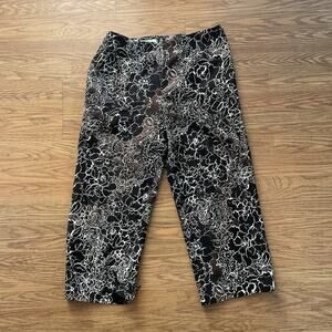 Tommy Bahama Vintage Silk Capri Pants Brown w White Tropical Floral Print Size 8